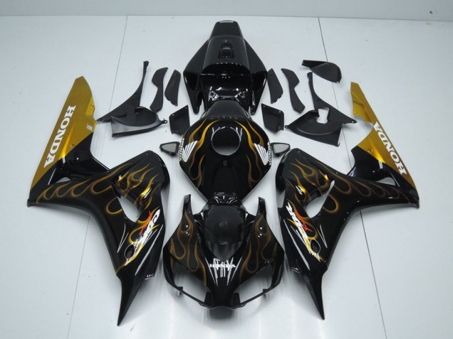 2006-2007 Black Gold Flame Honda CBR1000RR Motor Bike Fairings UK Stores