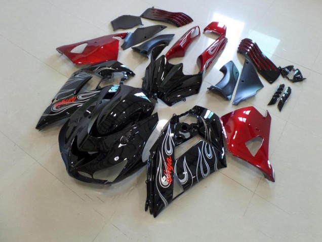 2006-2011 Black Nd Red Silver Flame Kawasaki ZX14R ZZR1400 Motorbike Fairing UK Stores 2006-2011 Black Nd Red Silver Flame Kawasaki ZX14R ZZR1400 Motorbike Fairing UK Stores