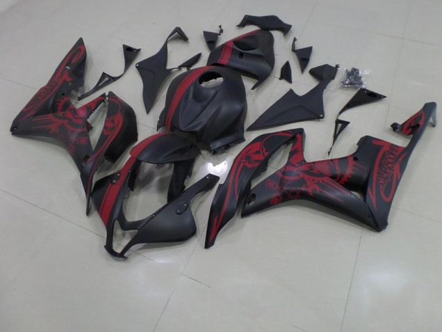 2007-2008 Matte Black Red Skull with Stripe Honda CBR600RR Motorcycle Fairing UK Stores