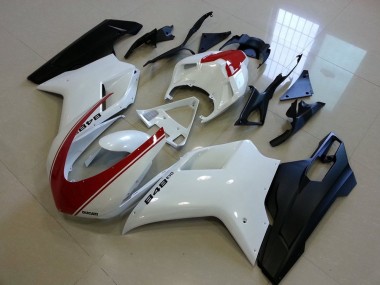 2007-2014 Matte Black White with Red Stripe Ducati 848 1098 1198 Bike Fairings UK Stores