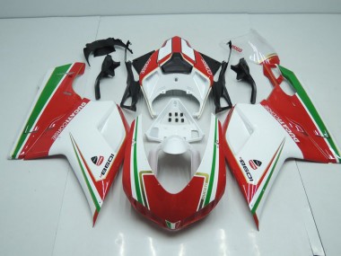 2007-2014 White and Red with Green Stripe Ducati 848 1098 1198 Motorcylce Fairings UK Stores