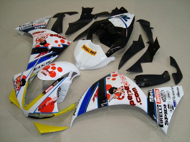 2009-2011 White Black Pepe Phone Yamaha YZF R1 Motorcycle Fairing Kits UK Stores