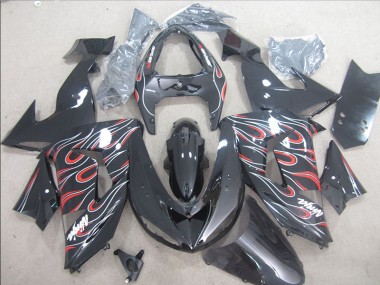 2006-2007 Black Red White Flame Ninja Kawasaki ZX10R Bike Fairings UK Stores