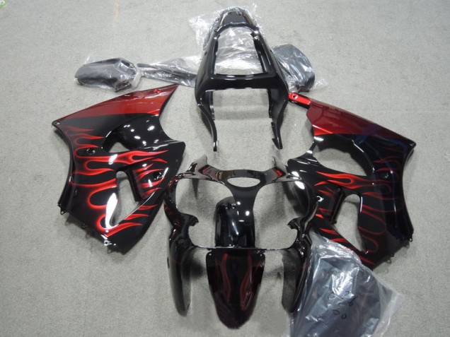 2000-2002 Black Red Flame Kawasaki ZX6R Motorbike Fairing Kits UK Stores 2000-2002 Black Red Flame Kawasaki ZX6R Motorbike Fairing Kits UK Stores