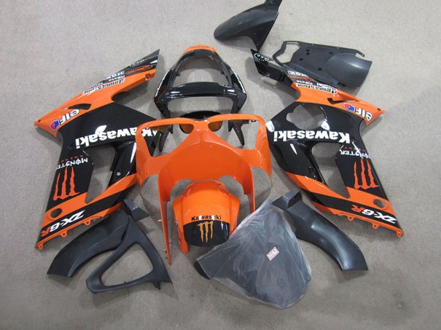 2003-2004 Black Orange Monster Kawasaki ZX6R Motorbike Fairings UK Stores 2003-2004 Black Orange Monster Kawasaki ZX6R Motorbike Fairings UK Stores