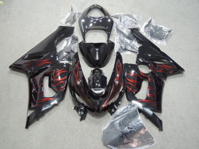 2005-2006 Black Red Flame Kawasaki ZX6R Moto Fairings UK Stores 2005-2006 Black Red Flame Kawasaki ZX6R Moto Fairings UK Stores