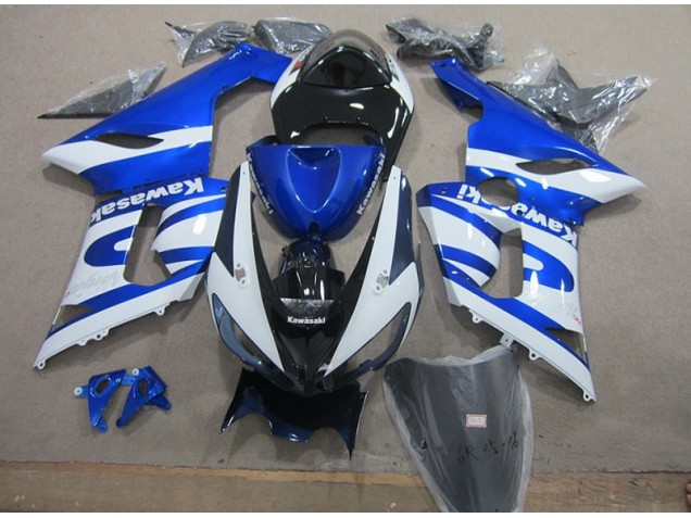 2005-2006 Blue White Kawasaki ZX6R Replacement Motorcycle Fairings UK Stores