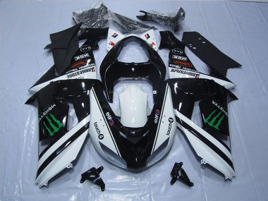 2007-2008 Black White Monster Touch4 Kawasaki ZX6R Bike Fairings UK Stores