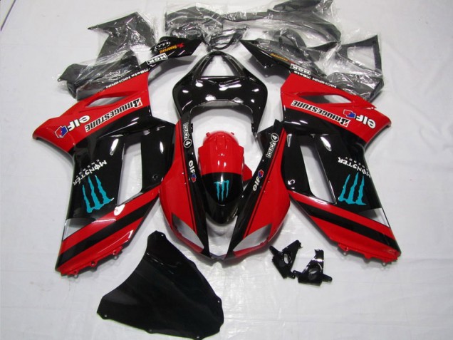 2007-2008 Red Black Monster Kawasaki ZX6R Motorbike Fairing Kits UK Stores 2007-2008 Red Black Monster Kawasaki ZX6R Motorbike Fairing Kits UK Stores