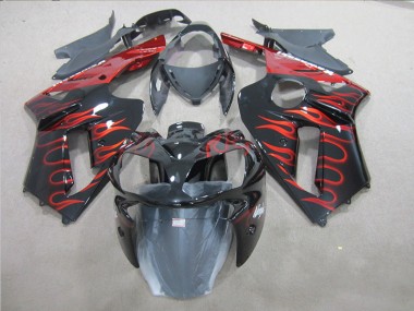 2007-2008 Black Red Flame Kawasaki ZX6R Replacement Fairings UK Stores