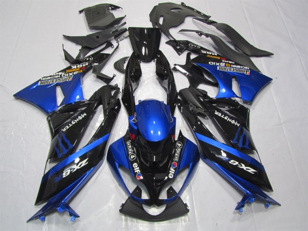 2009-2012 Black Blue Monster Kawasaki ZX6R Motorcycle Fairing Kit UK Stores