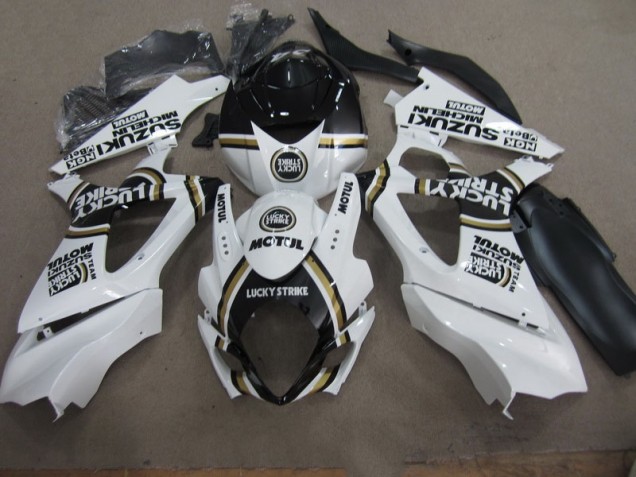 2007-2008 White Lucky Strike Black Motul Suzuki GSXR1000 Motorcycle Replacement Fairings UK Stores 2007-2008 White Lucky Strike Black Motul Suzuki GSXR1000 Motorcycle Replacement Fairings UK Stores