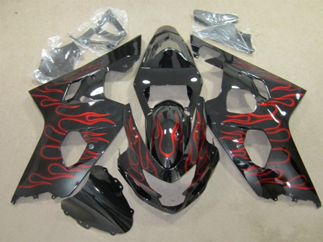 2004-2005 Black Red Flame Suzuki GSXR600 Replacement Fairings UK Stores 2004-2005 Black Red Flame Suzuki GSXR600 Replacement Fairings UK Stores
