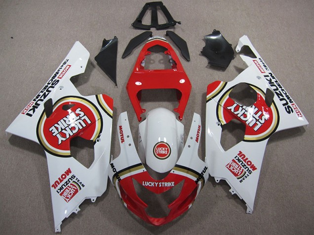 2004-2005 Red White Lucky Strike Motul Suzuki GSXR600 Motorcycle Replacement Fairings UK Stores 2004-2005 Red White Lucky Strike Motul Suzuki GSXR600 Motorcycle Replacement Fairings UK Stores
