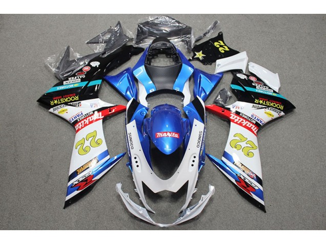 2011-2021 Blue White Red Rockstar 22 Suzuki GSXR600 Bike Fairing Kit UK Stores